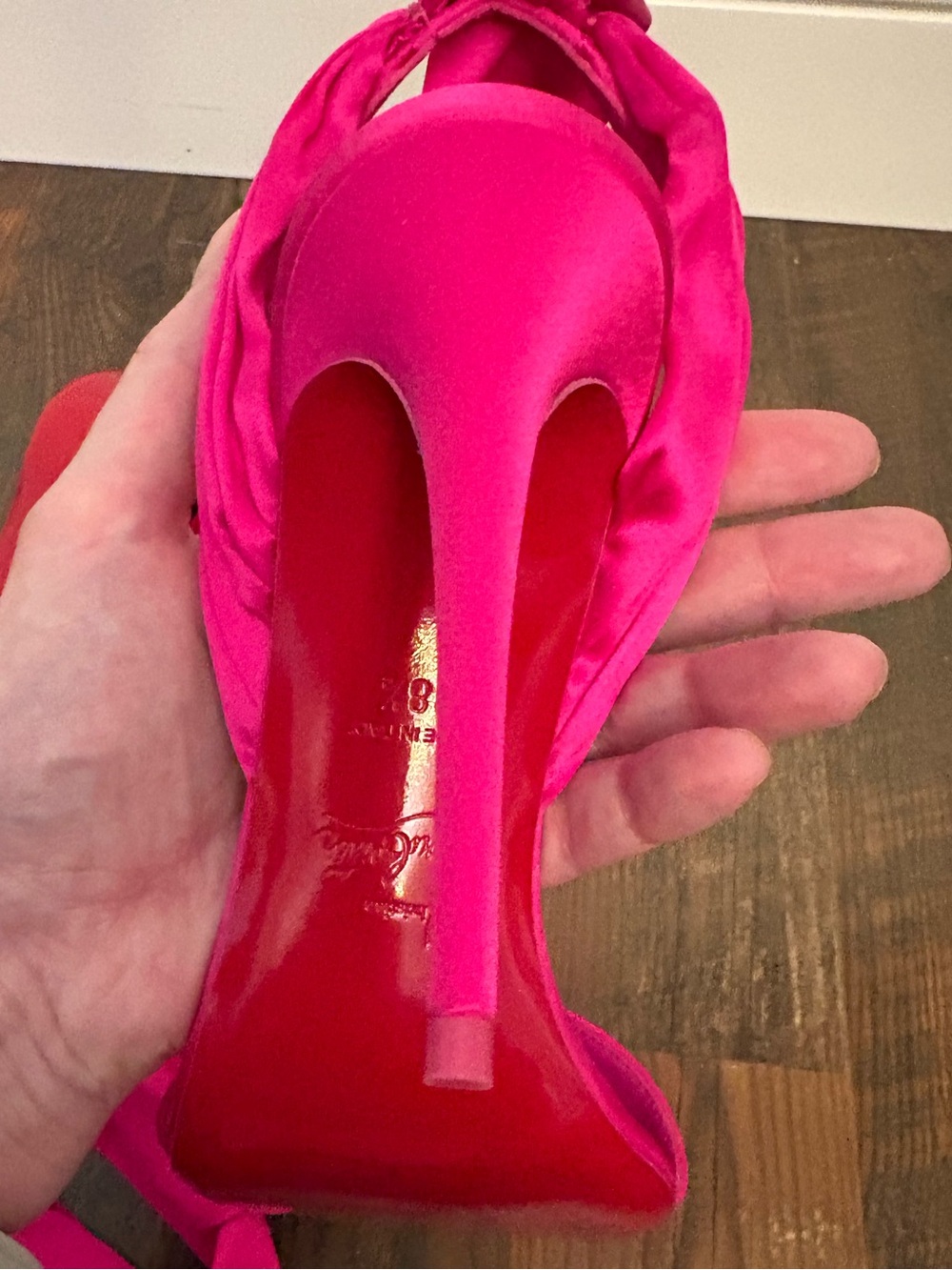 Christian Louboutin Hot Pink Satin Ankle-Tie Sandals - Picture 9 of 10